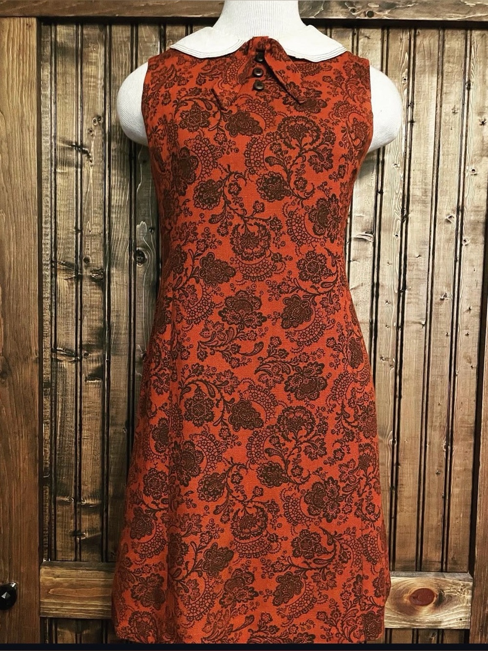 1960s Burnt Orange Shift Dress with Peter Pan Collar